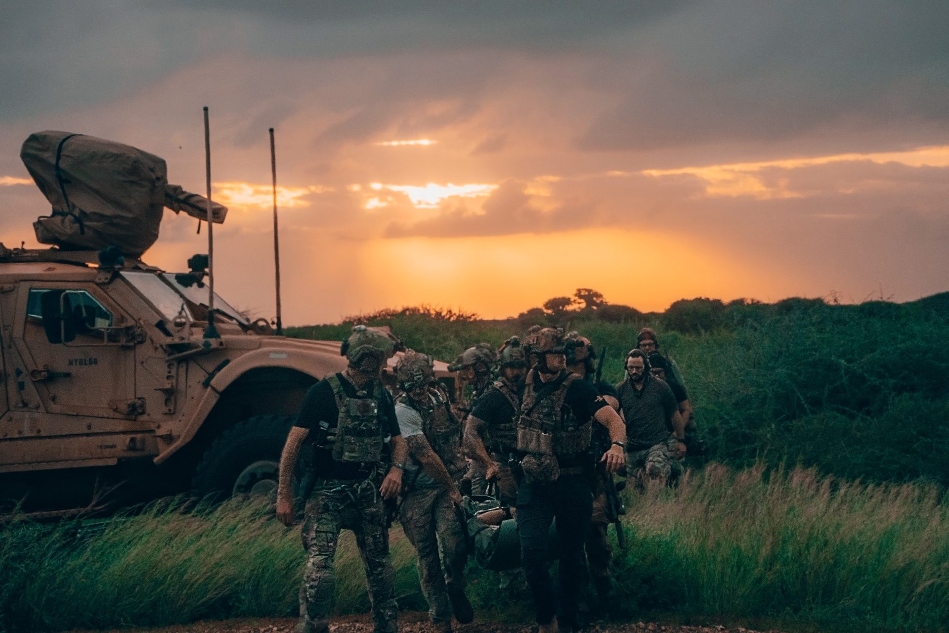 XPJ operators conducting casualty evacuation at sunset